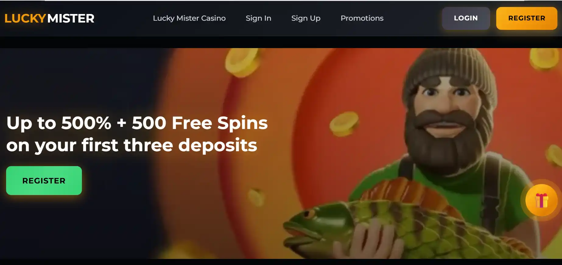 the Lucky Mister promotions page showing the three-deposit welcome offer