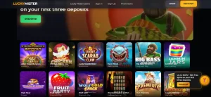 Lucky Mister game lobby showing casino categories and provider tiles