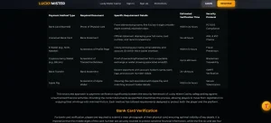 Lucky Mister KYC and payment verification information on the sign-up page