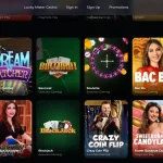 Lucky Mister live-casino lobby with visible table categories
