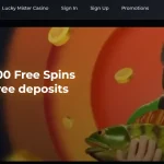 Lucky Mister welcome bonus page showing the three-deposit package